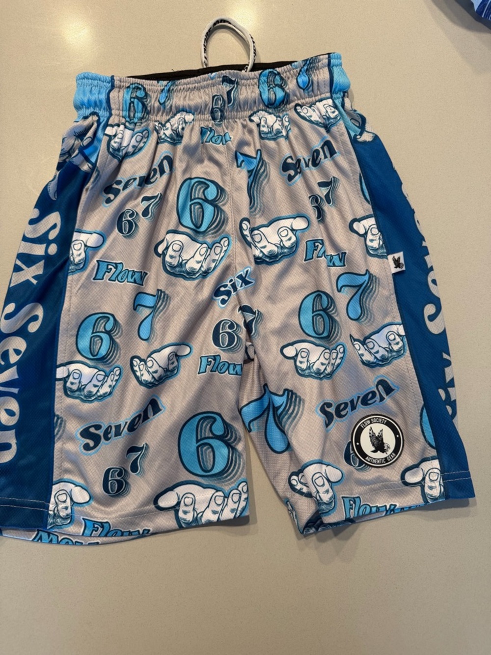 Blue & Gray Number-Print Athletic Shorts for Kids